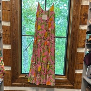 Pink and Green Spaghetti Strap Sundress for Resort Wear